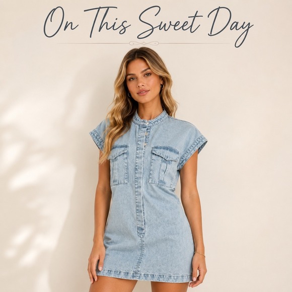 Lulus Dresses & Skirts - Lulus Acid Wash Denim Mini Dress XL Sleeveless Mock Neck Utility Pockets